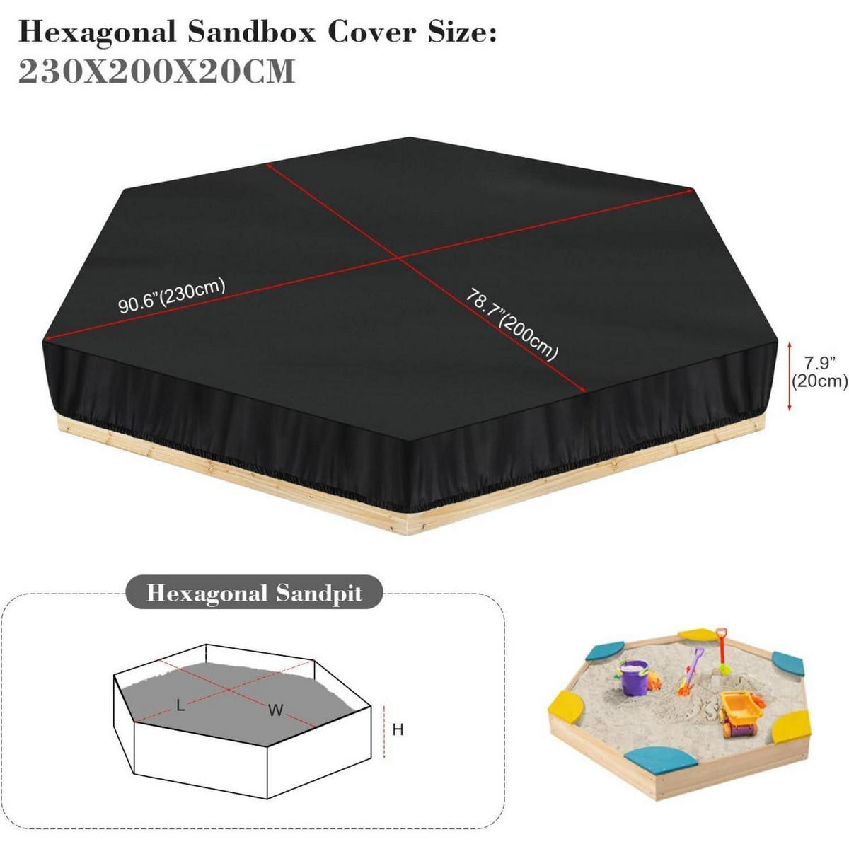 SANDKASTENABDECKUNG Sechseckig 230x200x20cm Wasserdicht - Schwarz, Textil (1/1/1cm)