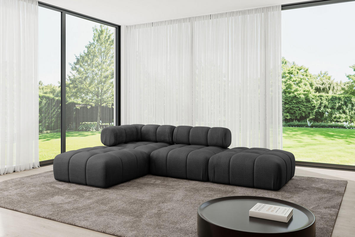 ECKSOFA modulares Sofa Kerru-L1 - 285x190x70 cm Schwarz Velours - Schwarz, Holzwerkstoff/Textil (285/190cm) - ALTDECOR