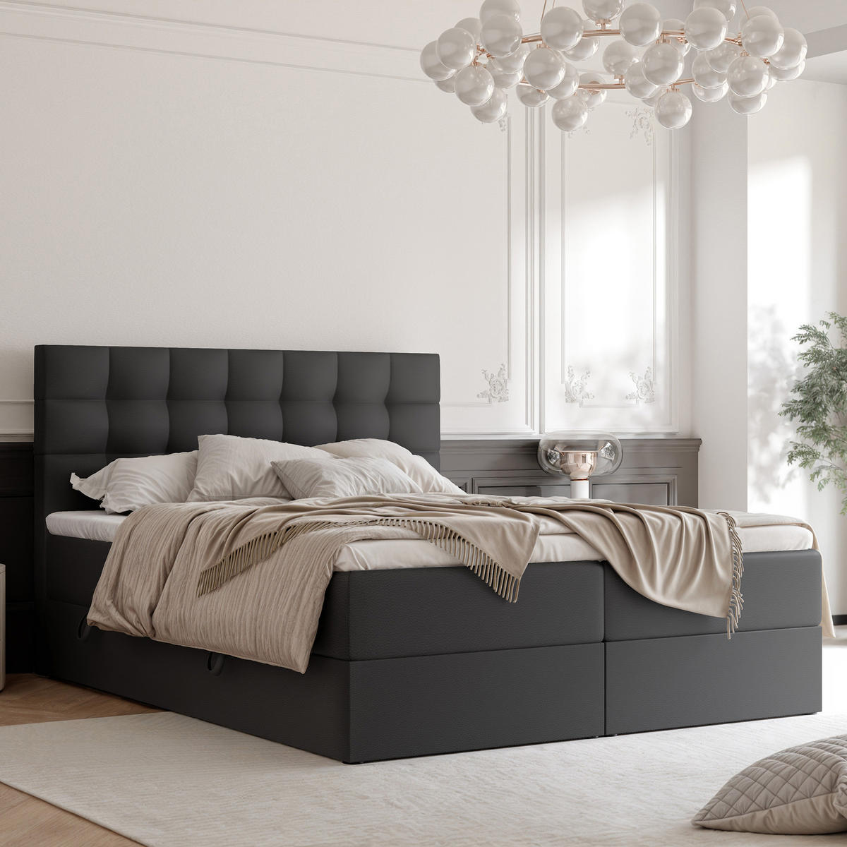 BOXBETT GRAND 180/200 cm, in Schwarz, mit Matratze und Topper - Schwarz, Holzwerkstoff/Textil (180/200cm) - Idohome