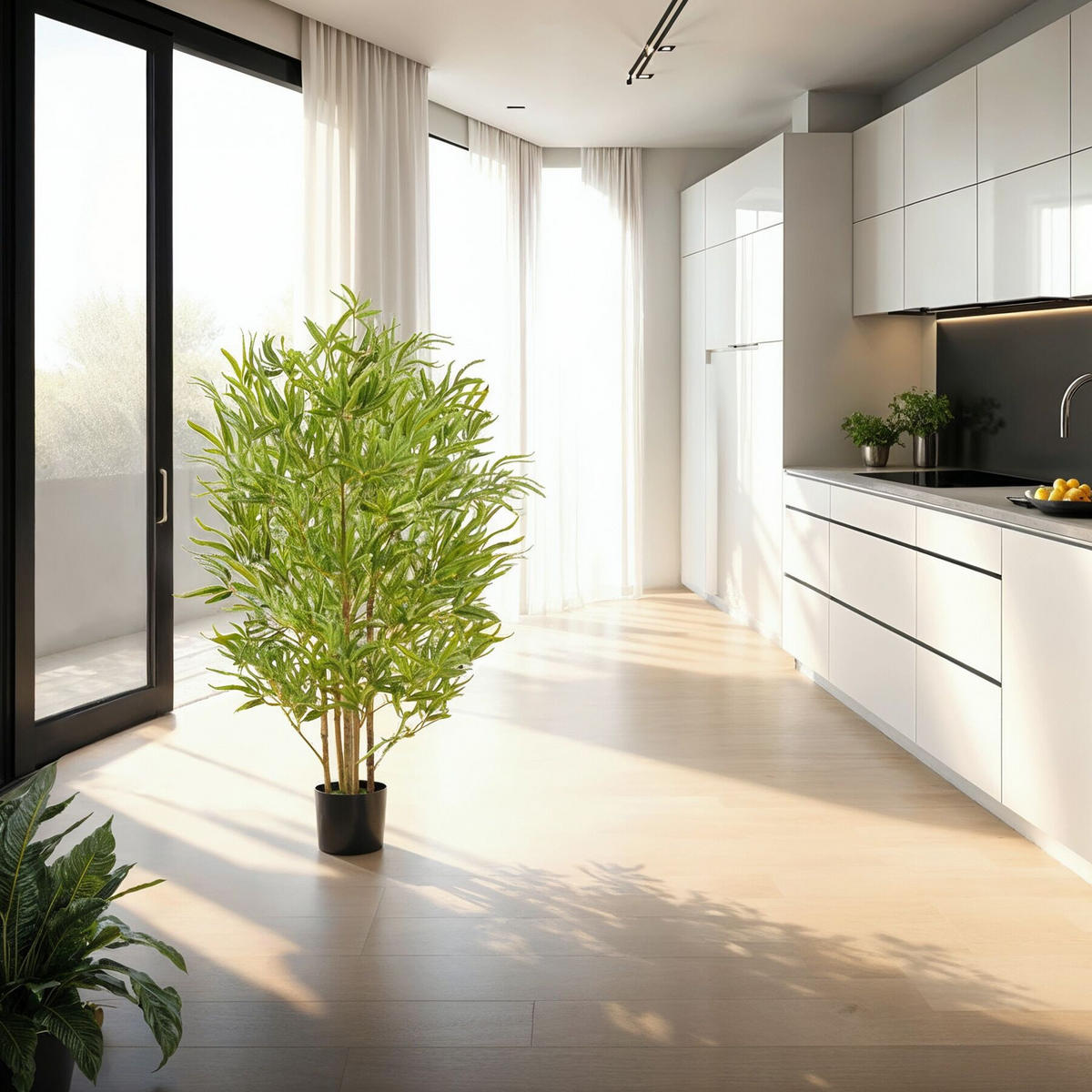 KÜNSTLICHER-BAMBUSBAUM Bambosa,stabiler Kunststoff-Blumentopf,grün - Grün, Kunststoff (120cm) - tectake