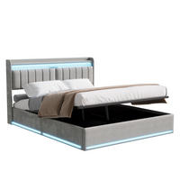 POLSTERBETT 140x200 cm Doppelbett, verstellbare LED-Leuchten, USB- & Typ-C-Schnittstellen, Samtstoff in Grau - Grau, Holz (140/200cm) - BRILVERDE