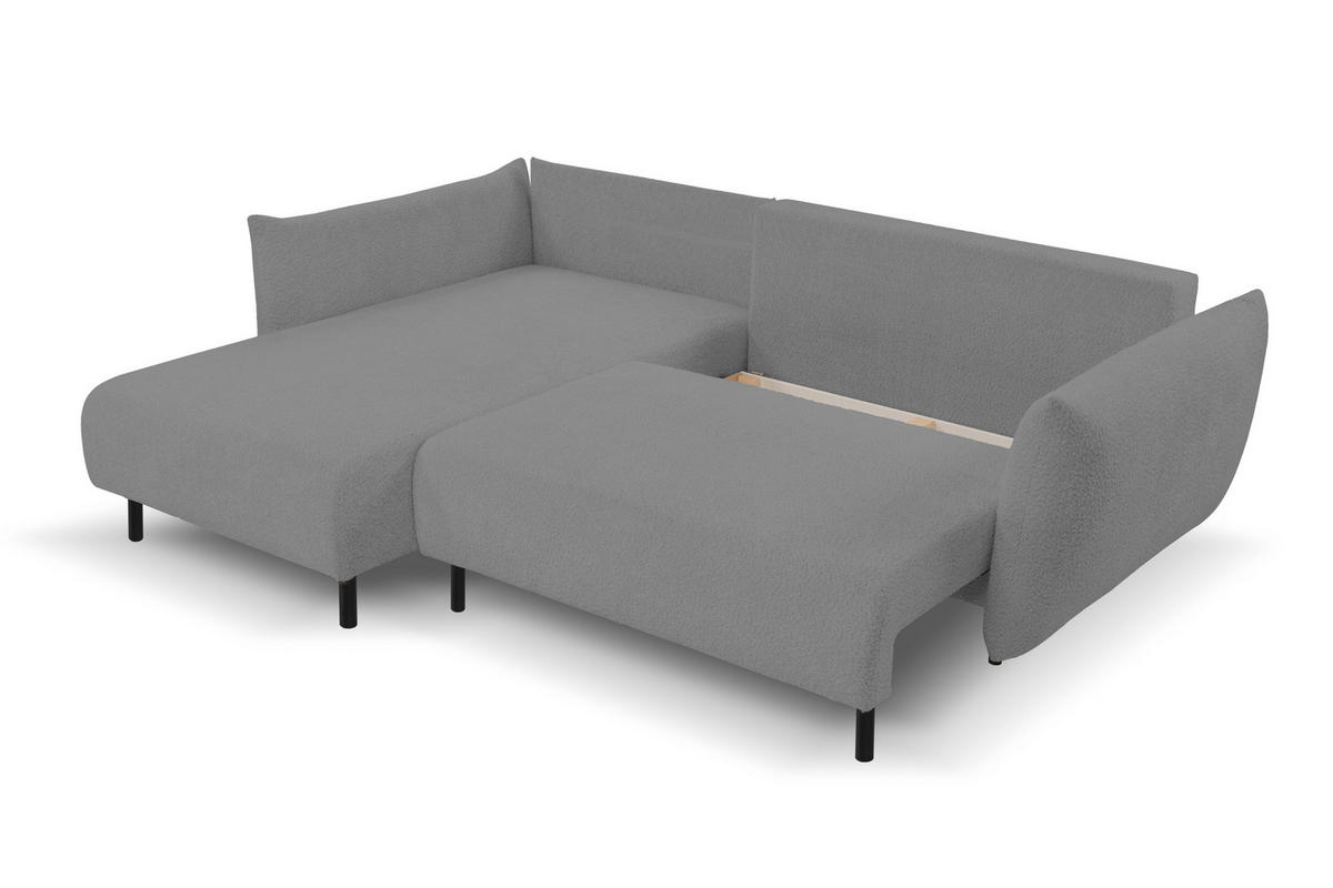 ECKSOFA ADEL mit Schlaffunktion und Bettkasten, L-förm, Metallbeine, verstellbar lose Rückenkissen, freistehend, LINKS, 171x257x90 cm, Light Grey - Hellgrau, Holz/Textil (171/257cm) - DomoHome