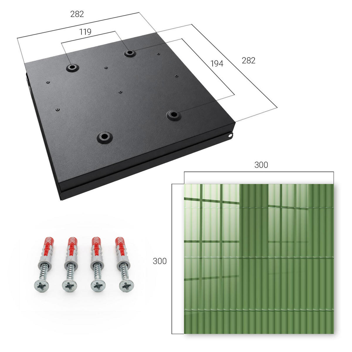 SCHLÜSSELBOX Schwarz 30x30 cm- Türöffnung nach rechts - Grüner Bambus - Grün, Metall (30/30/5cm) - TULUP