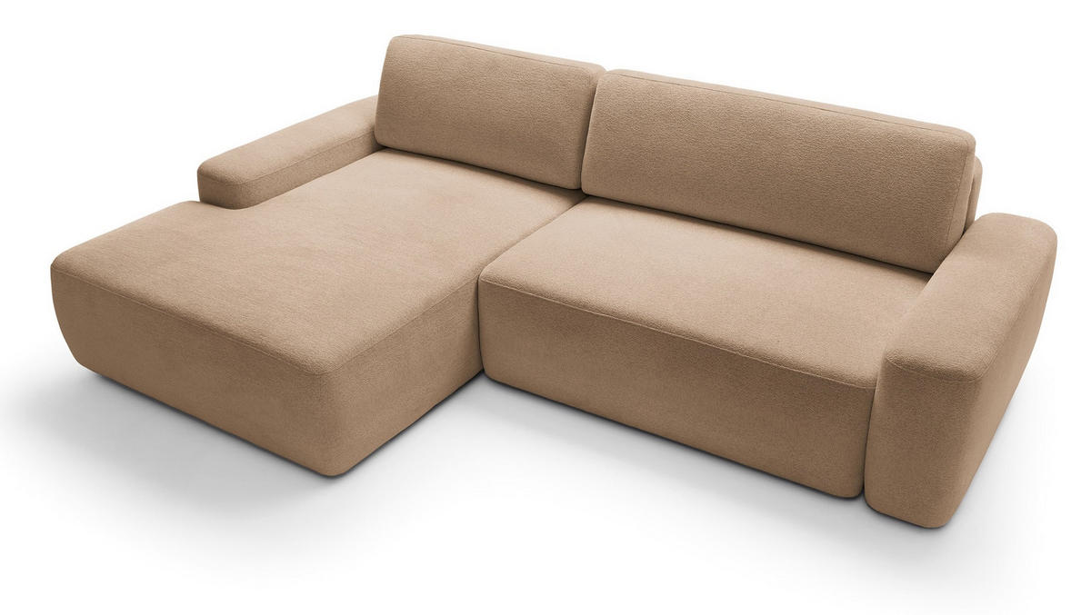ECKCOUCH mit Schlaffunktion Orea M, 265 cm, Bettkasten, Links, Braun - Braun, Holz (264/162cm) - Emporius