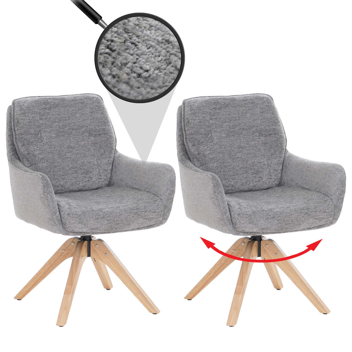 JÍDELNÍ ŽIDLE Šedá, sada 2 ks - šedá, textil (60/88/65cm) - MCW
