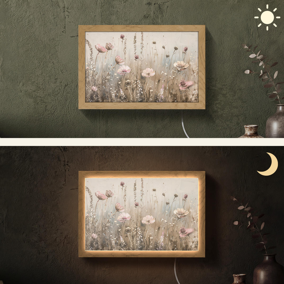 NÁSTĚNNÁ LAMPA Květiny - růžová - moderní - béžová 30x20 cm - starorůžová, kompozitní dřevo (30/20/8cm) - OnlyWow