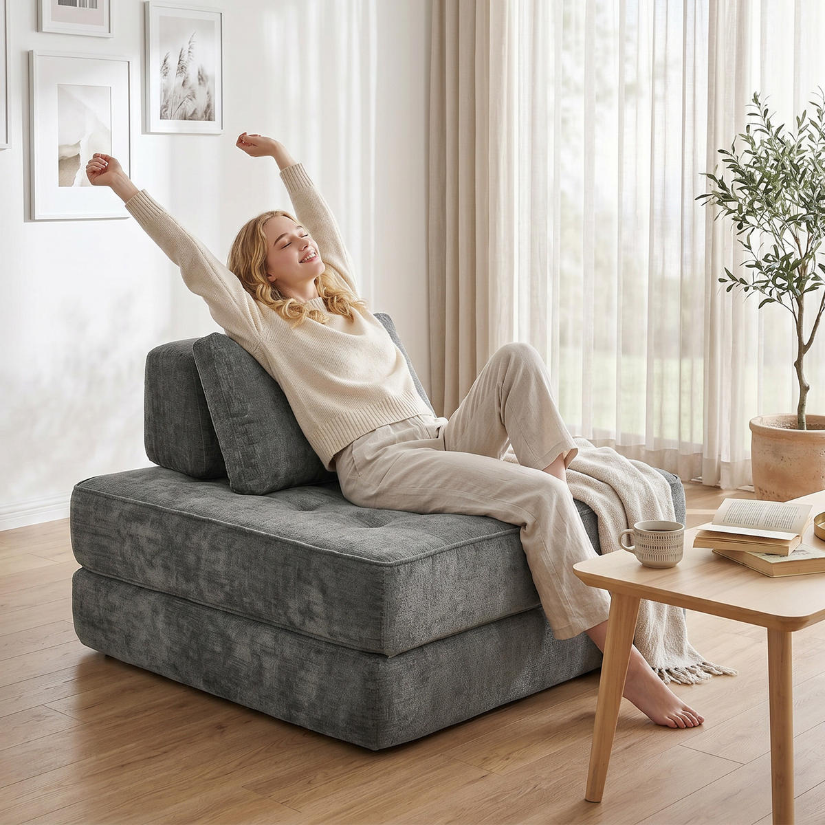 SOFA Grau 97.0/97.0/70.0cm - Grau, Textil (97/70/97cm)