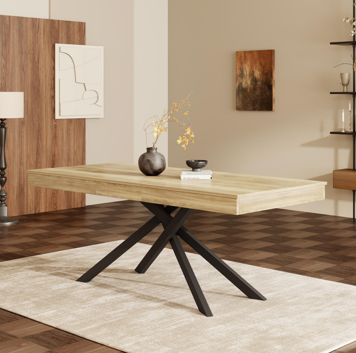 ESSTISCH ausziehbar 140-180 cm MDF Eichefarben - Braun, Metall (180/80/76cm) - Meubliv