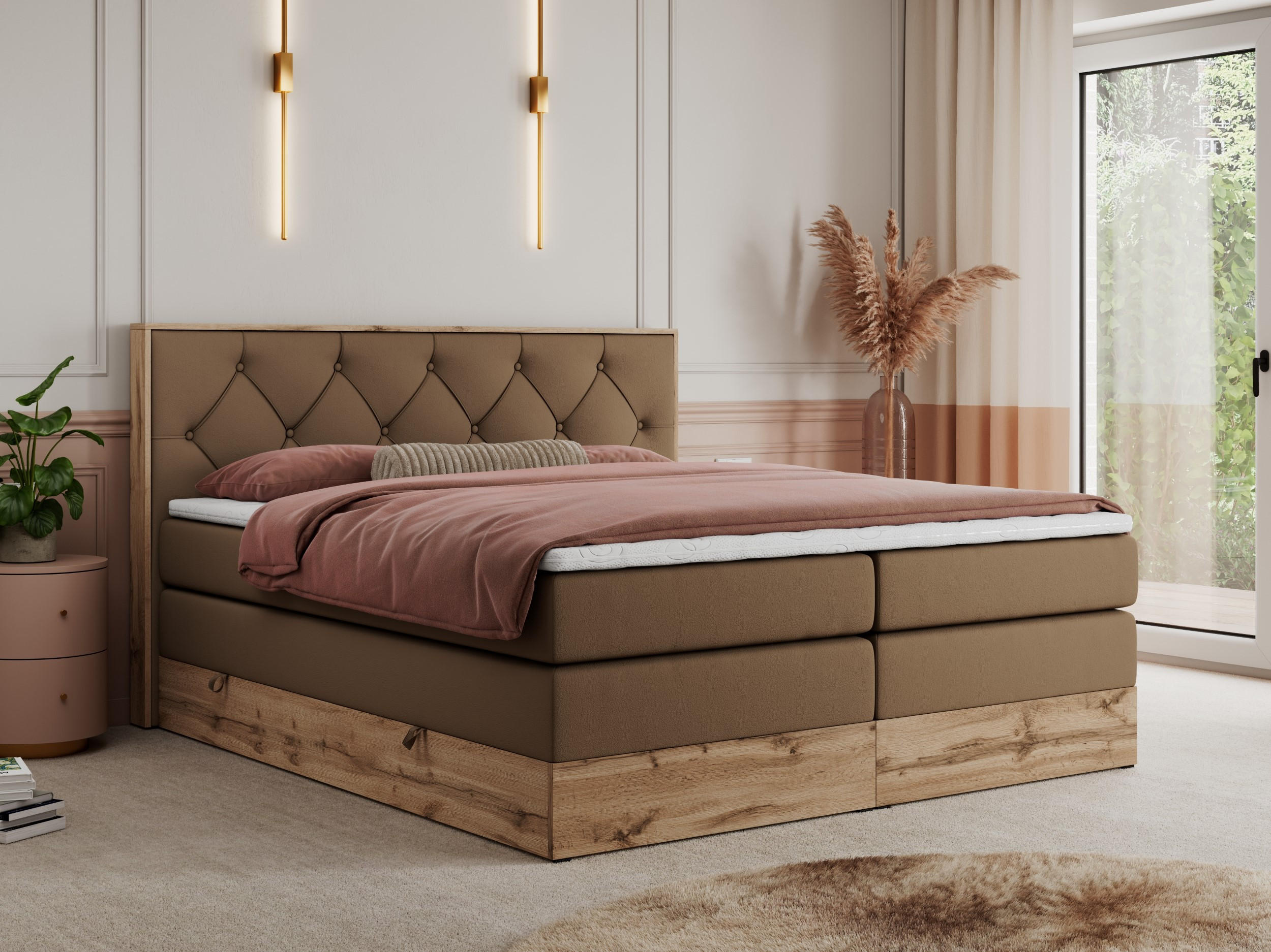 BOXSPRINGBETT VENETO KING 140/200 Braun Kunstleder - H3 - Braun, Holz/Textil (140/200cm) - MKS