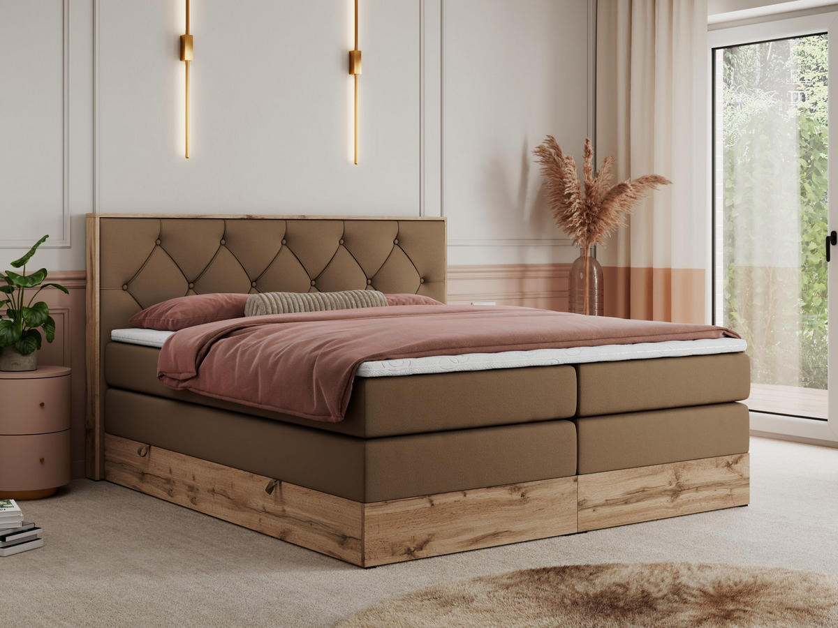 BOXSPRINGBETT VENETO KING 180/200 Braun Kunstleder - H4 - Braun, Holz/Textil (180/200cm) - MKS