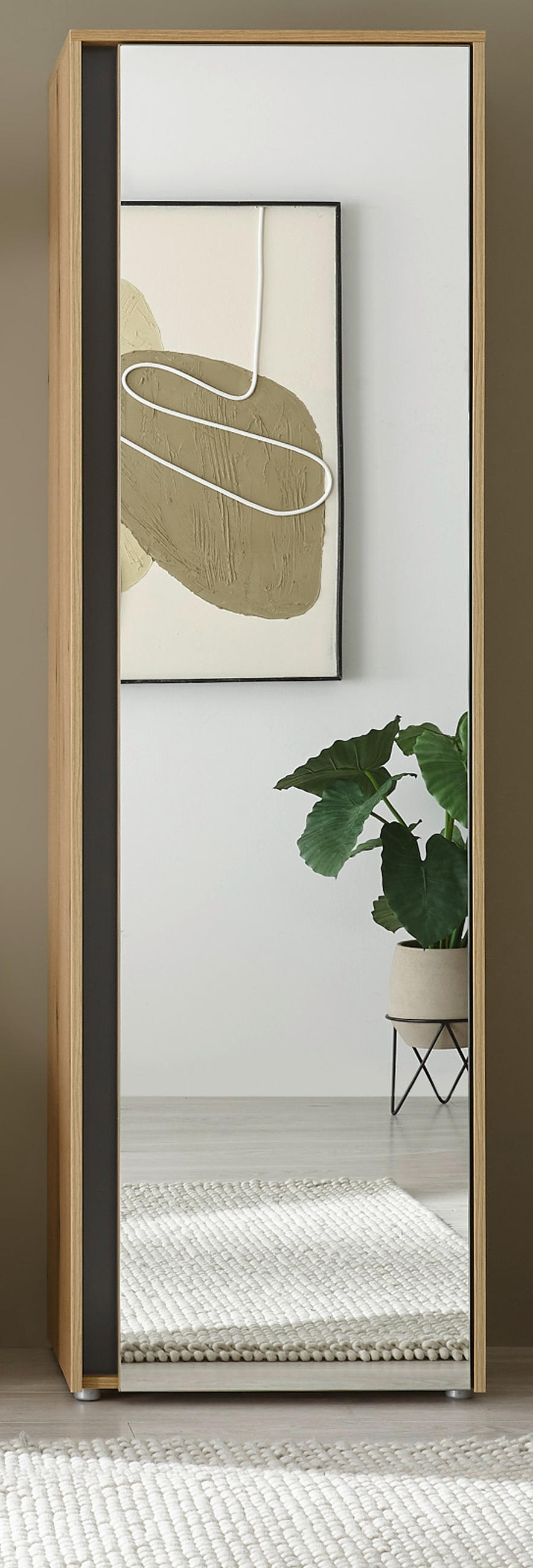 GARDEROBENSCHRANK Evoke Eiche, grau 60 x 200 cm, Flurschrank mit Spiegel - Eichefarben/Schwarz, Glas/Holzwerkstoff (60/200/40cm) - Furn.Design