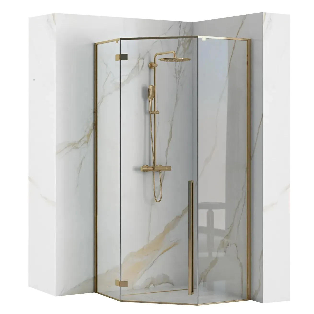 DUSCHKABINE Rea Diamond Gold 100x100 - Goldfarben, Glas (55.5/55.5/195cm) - REA