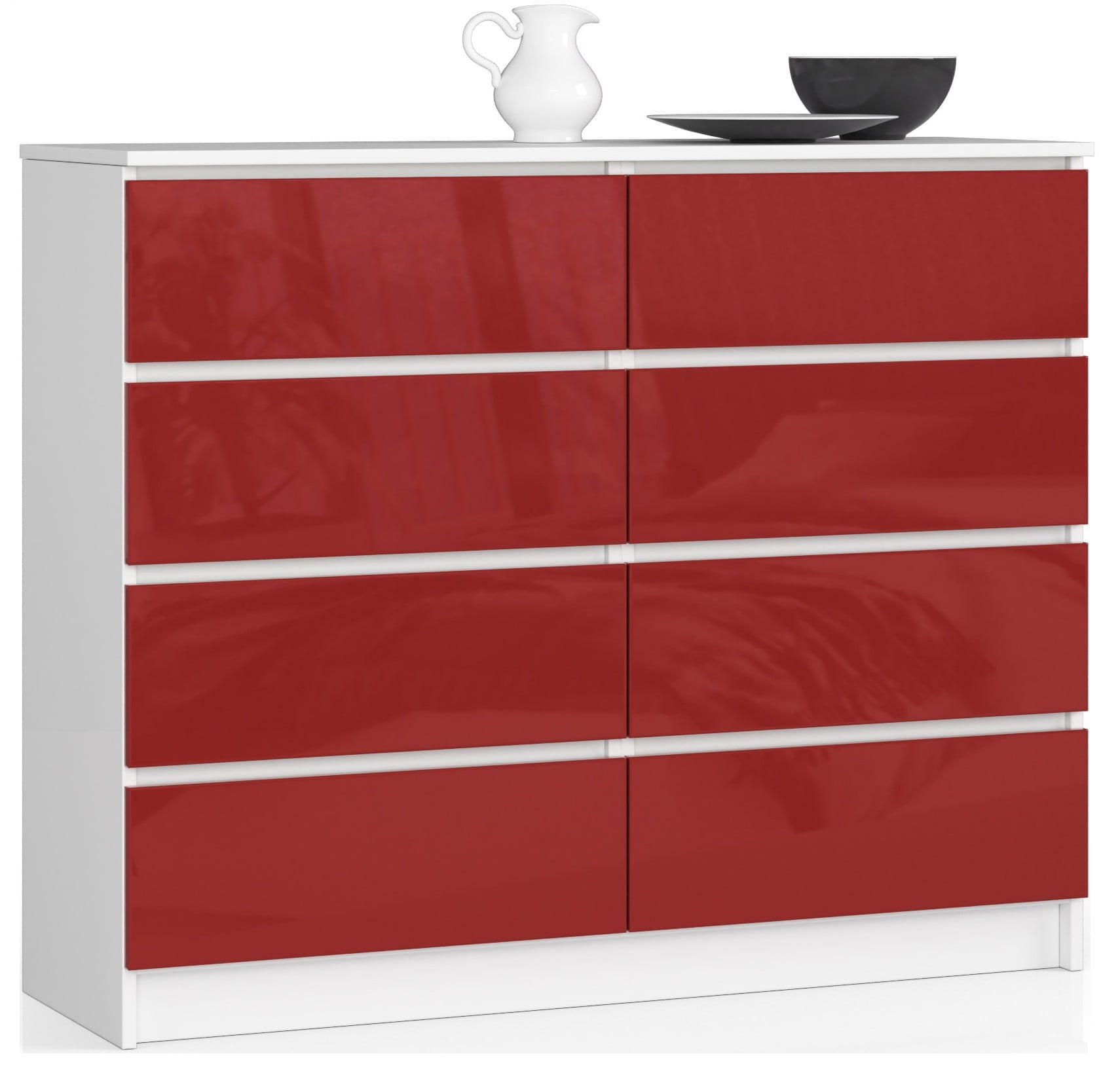 KOMMODE Weiß, Rot Glanz 99/120/40 - Weiß, Holzwerkstoff (120/99/40cm) - RAUMHIRSCH FURNITURE