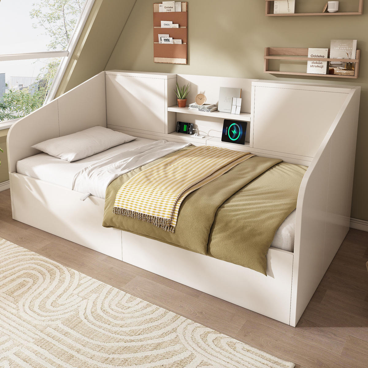 POLSTERBETT 90/200 cm Weiß aus Holz mit Stauraum - Weiß, Textil (90/200cm) - OKMYHOME