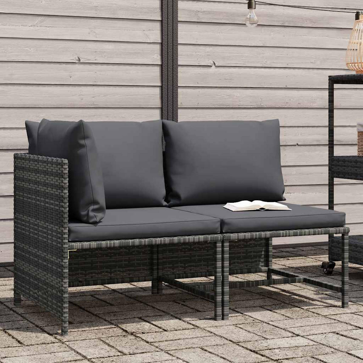 GARTEN-SOFAGARNITUR 2-TLG. Mit Auflagen Poly Rattan Grau - Grau, Kunststoff (60/60/54cm) - vidaXL