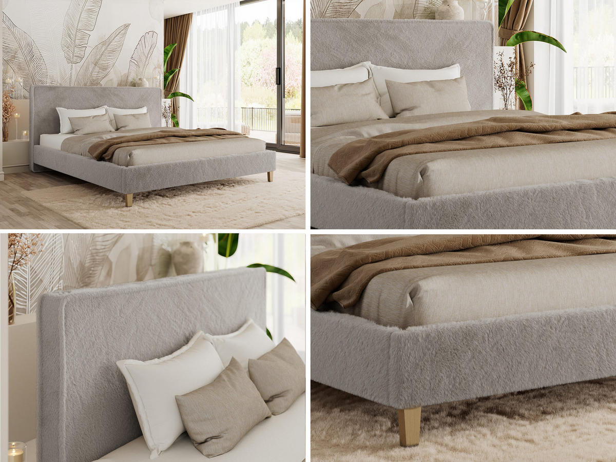 ČALÚNENÁ POSTEĽ LUMARO CLASSIC 140/200 - Svetlosivá Plyš - Matrac Multipocket - svetlosivá/jadrový buk, drevo/textil (140/200cm) - MKS