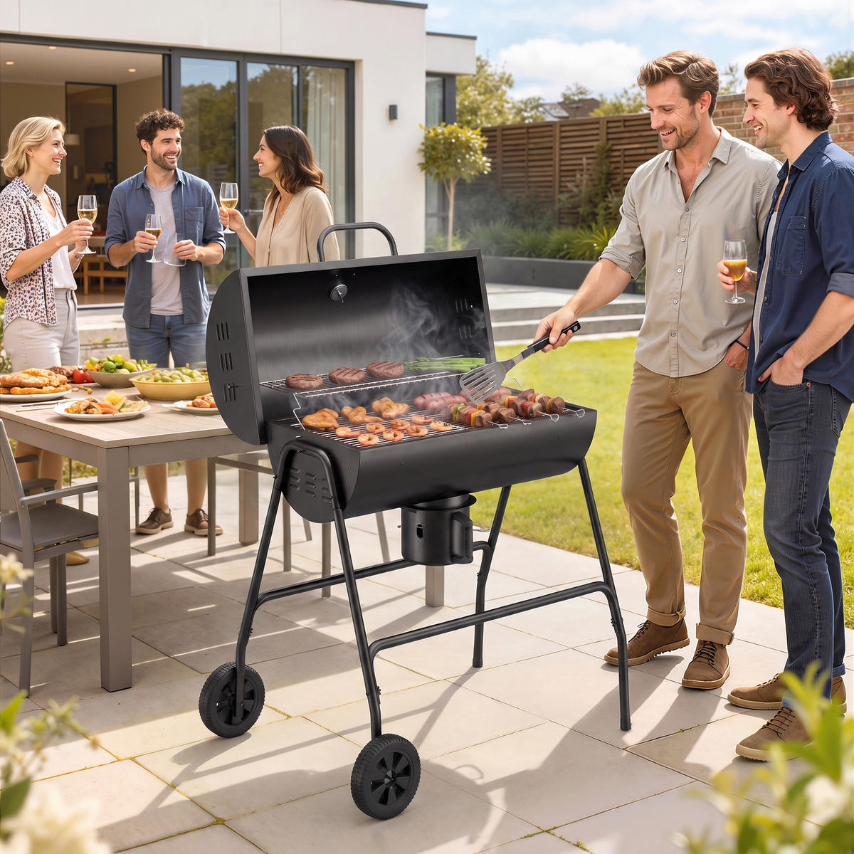 HOLZKOHLEGRILL Schwarz 95.0/71.5/102.0 cm - Schwarz, Metall (71.5/102/95cm)