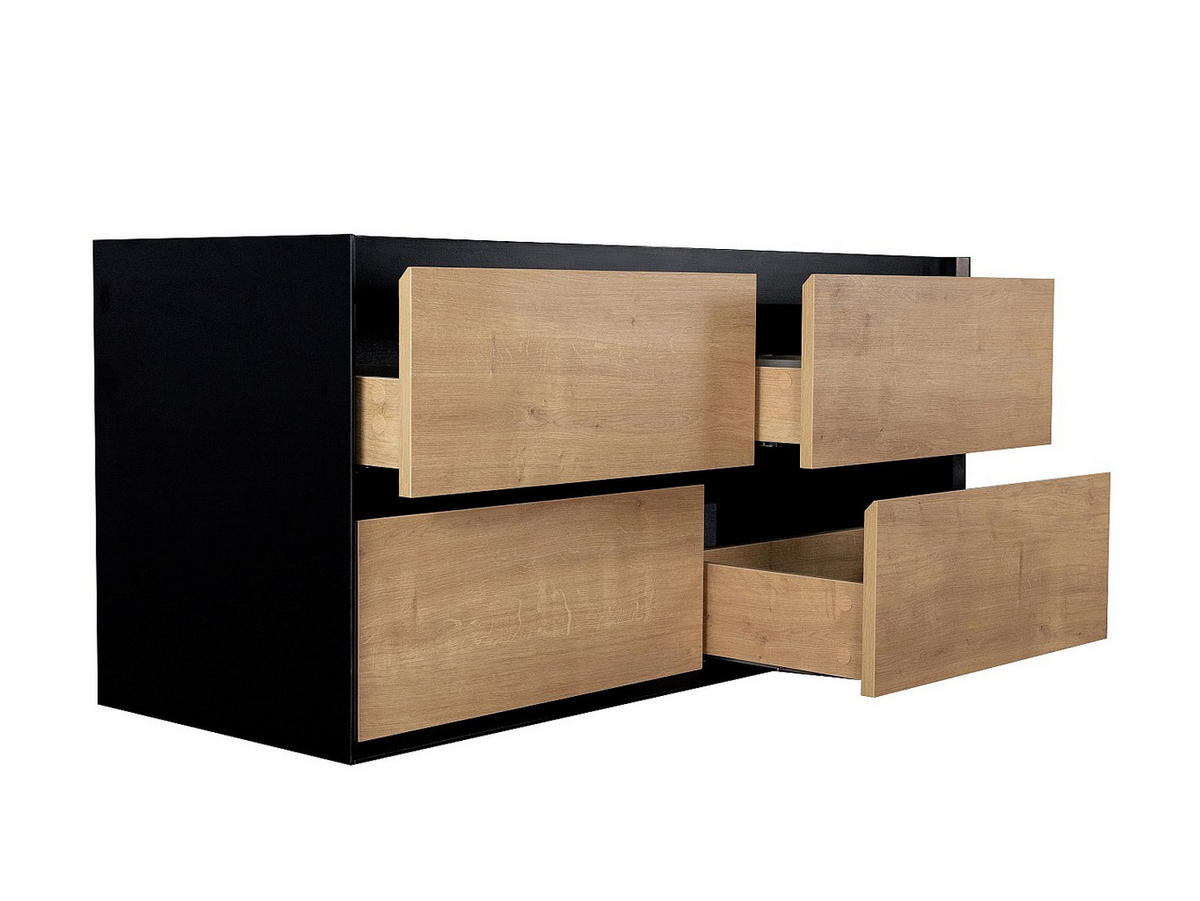DOPPELWASCHTISCH - 120 cm x 45.6 cm - Holz, Platte, Keramik - Schwarz, Naturfarben Hell - LANNICK - Schwarz/Naturfarben, Keramik/Holz (120/55/45.6cm) - Vente-Unique