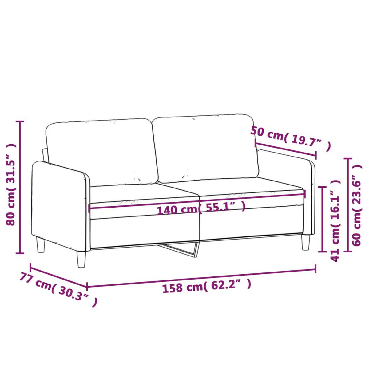 2-SITZER-SOFA Thompson - Grau, Naturmaterialien (158/77/80cm) - Nettlife