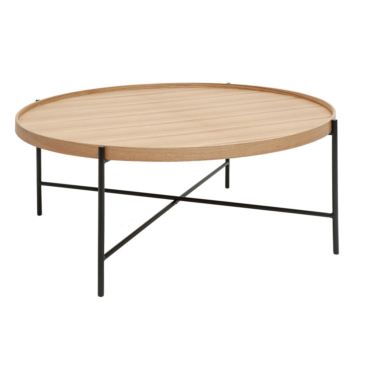 COUCHTISCH Rund Helles Holz Schwarz Metall D90 cm BASSY - Grün, Holz (90/90/38cm) - Miliboo