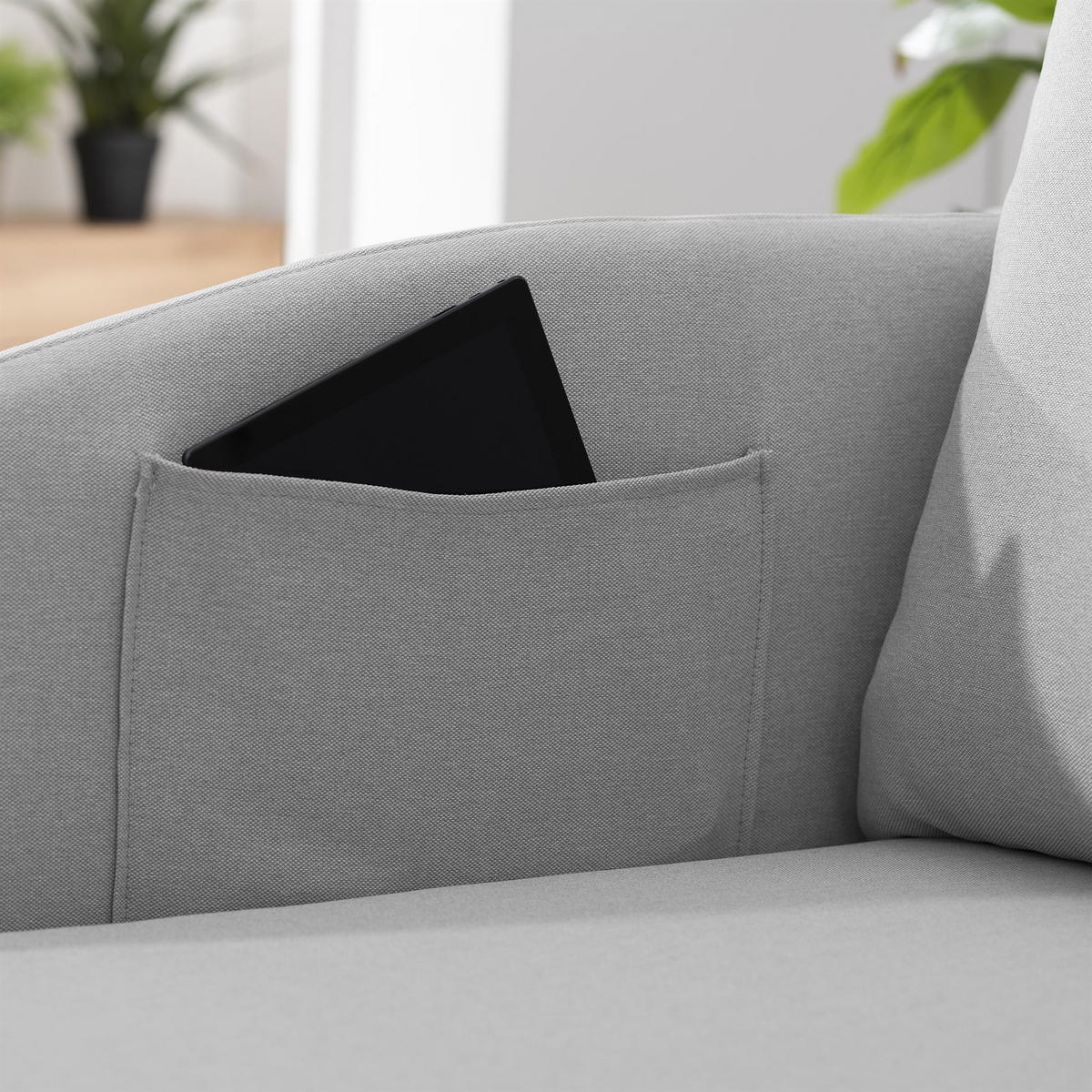 RECAMIERE Armlehne links Kalila Bezug Flachgewebe Kunststoff / hellgrau - Grau, Kunststoff (154/86/93cm) - 58aufmkessel