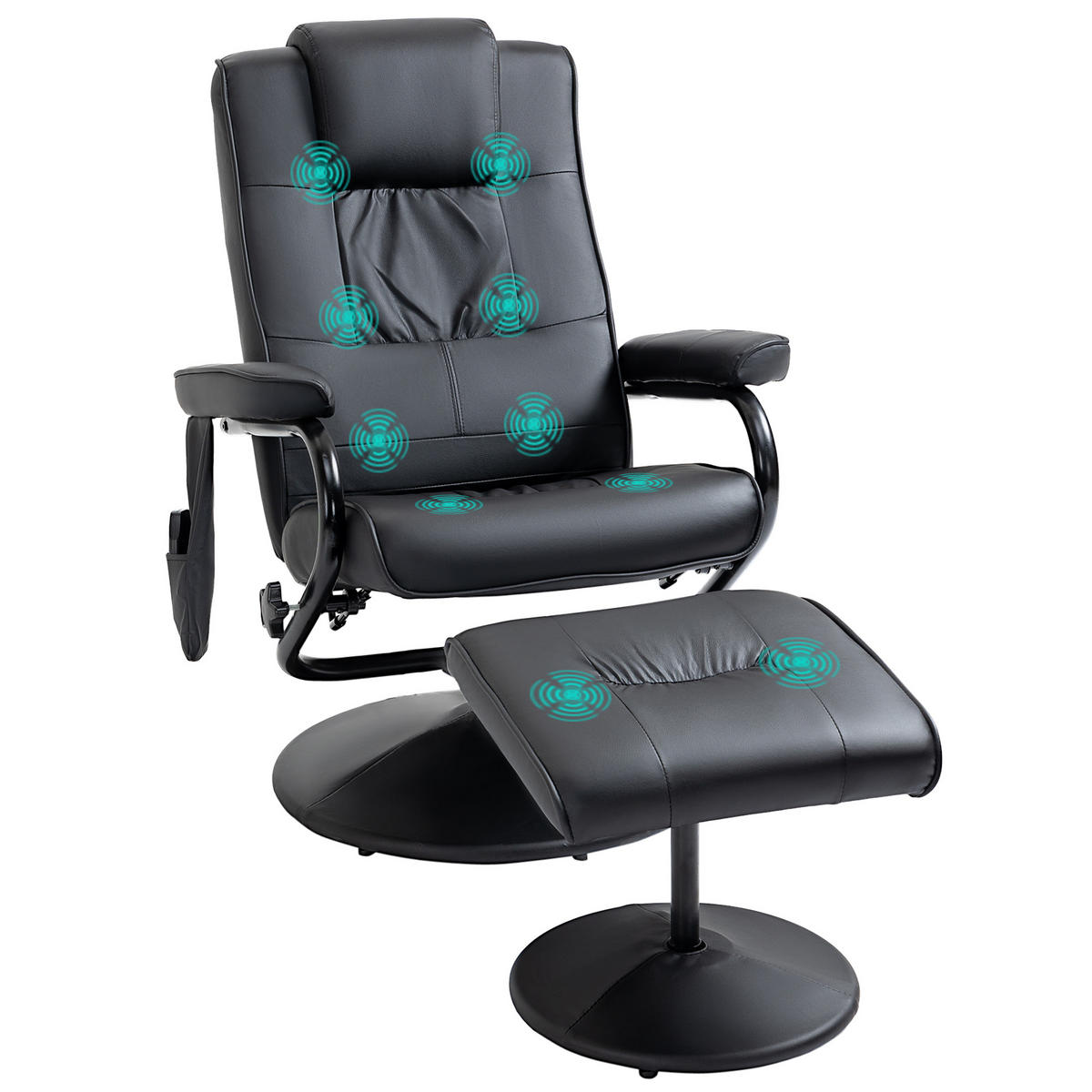 MASSAGESESSEL DE-06335 Mit Hocker, 10 Massagepunkte, verstellbare Lehne Schwarz - Schwarz, Metall (84/95/77cm) - ComfortXL
