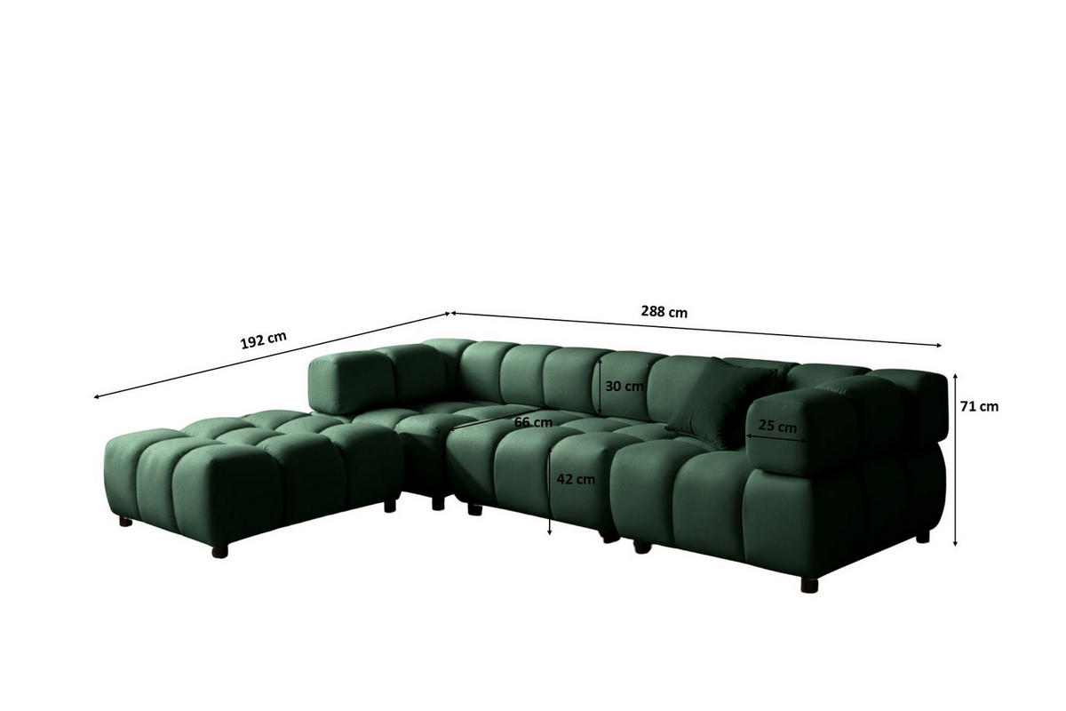 ECKSOFA L-Form Bolla, stoff Bluvel, Grün, Links - Grün, Holz (288/192cm) - Kaiser Möbel