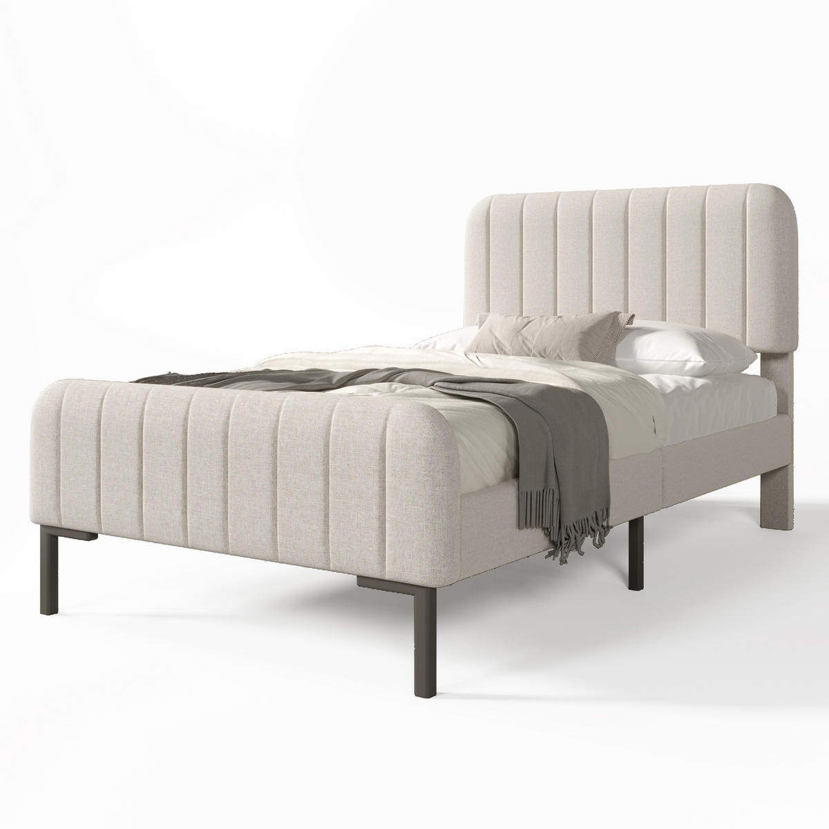 POLSTERBETT 90/190 cm mit verstellbarem Kopfteil, DE-41531, in Helles Beigegrau - Beige/Grau, Metall (90/190cm) - ComfortXL