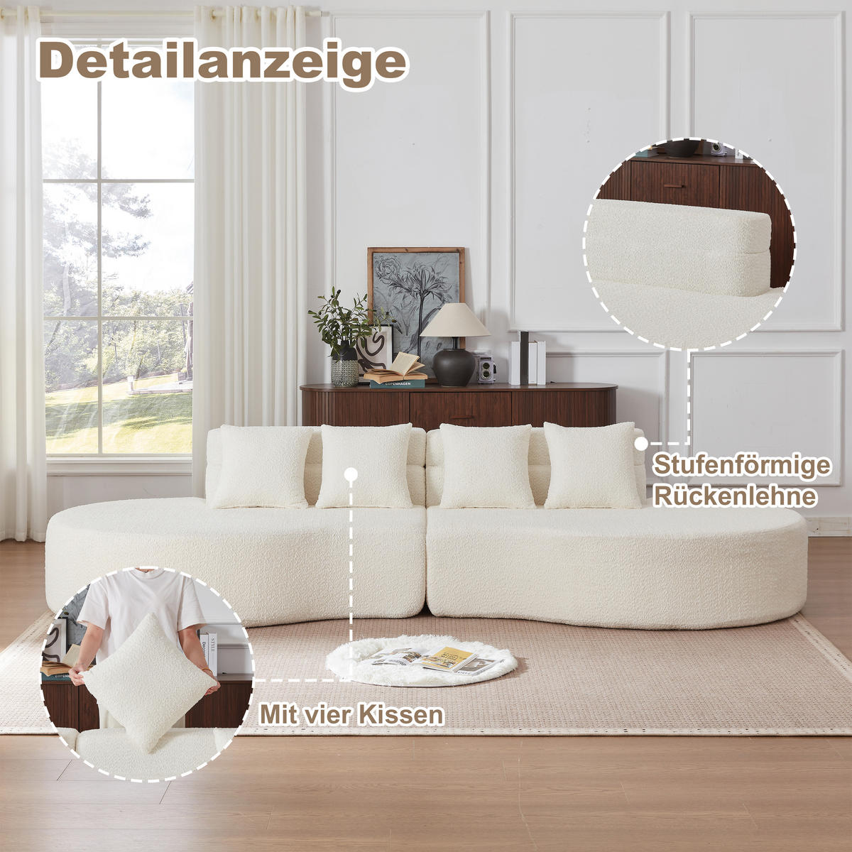 4-SITZER SOFA Chenille Beige 2-teilig modular - Beige, Textil (310/65/110cm) - WISHDOR