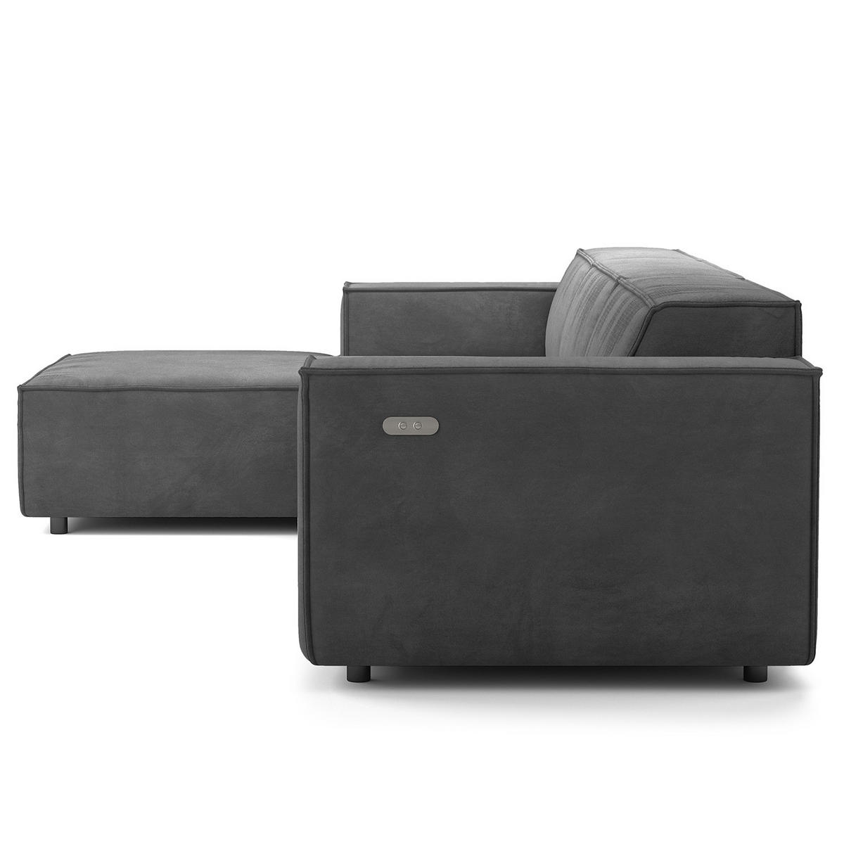 ECKSOFA mit Longchair - Schwarz/Grau, Kunststoff/Textil (294/177cm) - home24