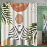 DUSCHVORHANG Blätter Linie 180 x 170 cm Wasserabweisend Antischimmel Waschbar Polyester - Multicolor, Textil (180/170cm)