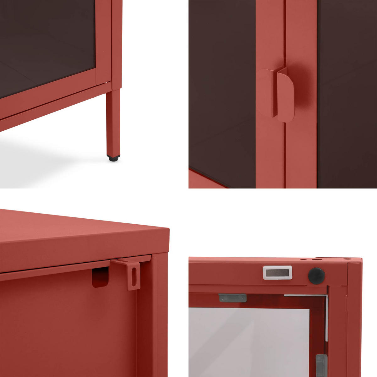 TV-STÄNDER Metall industriell EZRA, 130 cm, 3 Türen, Terrakotta und Sicherheitsglas - Terracotta, Metall (130/55/40cm) - Sicaan