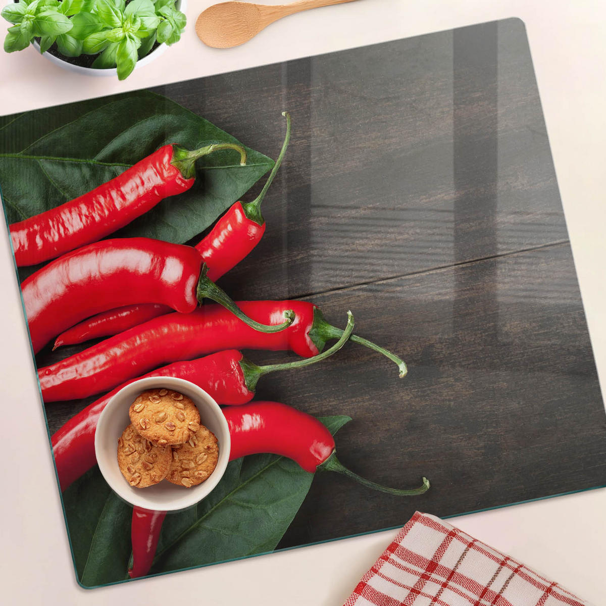 GLASPLATTE 60x52 cm Chilischoten - Rot, Glas (60/0.4/52cm) - TULUP