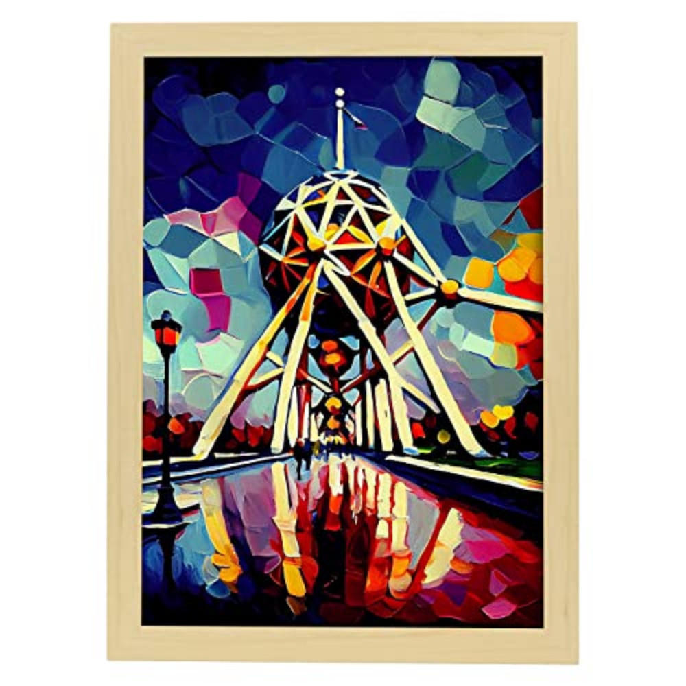 POSTER Atomium Im Ölgemälde Stil A4 Rahmen Aus Hellem Holz - Beige, Papier (29.7/5/21cm) - Nacnic