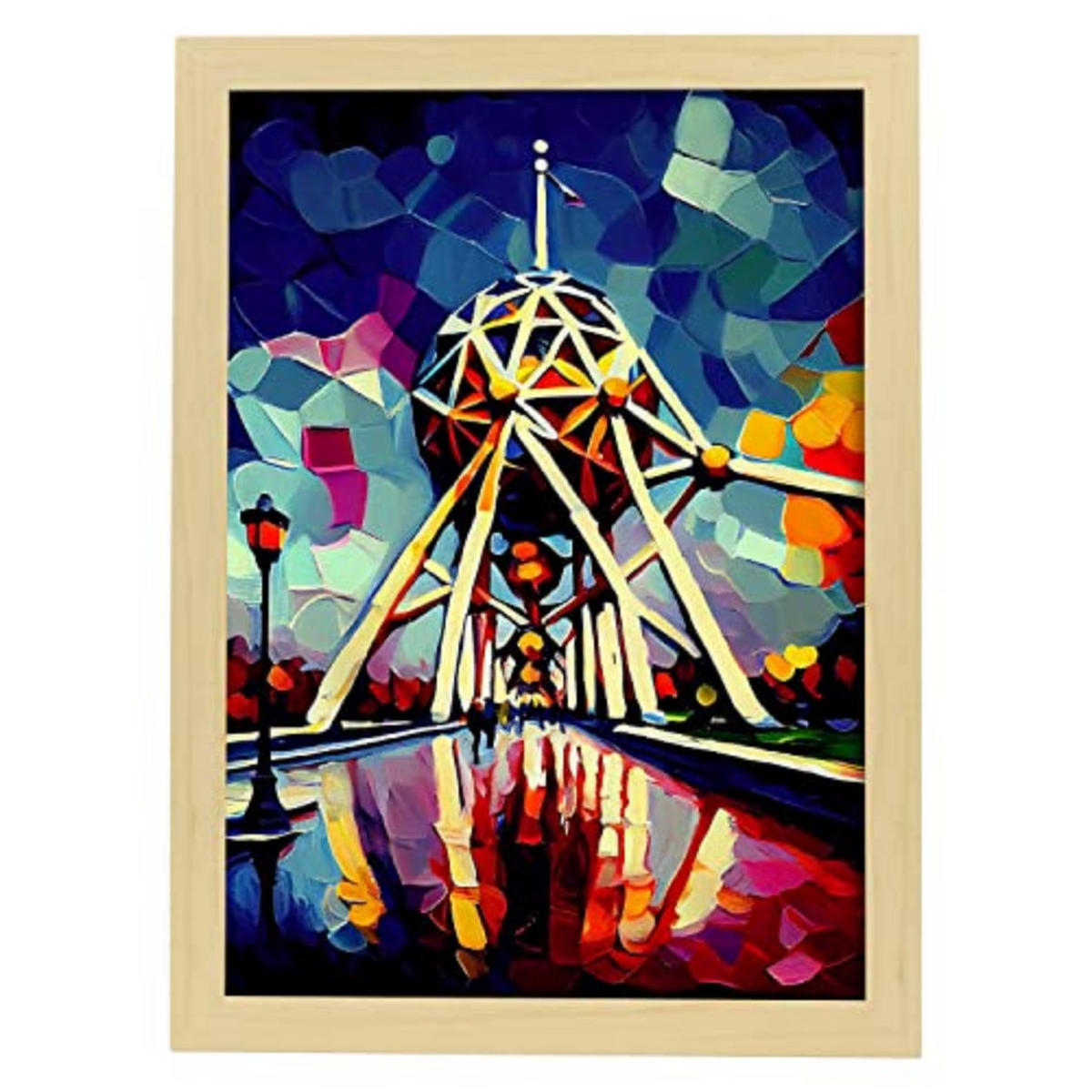 POSTER Atomium Im Ölgemälde Stil A4 Rahmen Aus Hellem Holz - Beige, Papier (29.7/5/21cm) - Nacnic