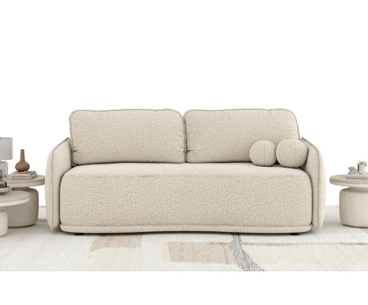 SCHLAFSOFA Mitsis Beige Plüschstoff - Beige/Schwarz, Holz/Holzwerkstoff (231/93/106cm) - Maison de Reve