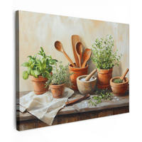 LEINWANDBILD Töpfe - Kräuter - Holz Wandbilder 80x60 cm - Terracotta, Textil (80/60cm) - MuchoWow