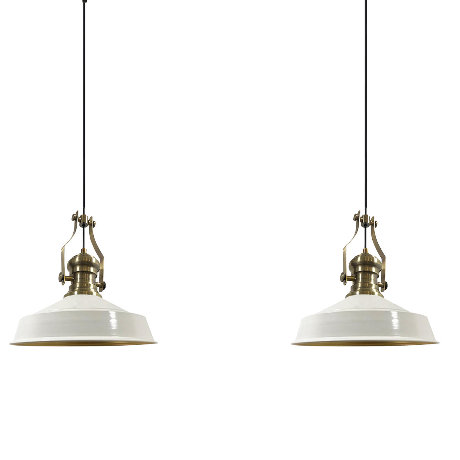 PENDELLEUCHTE Asletl Vintage 2 Flammig 41/36 cm - Weiß Hochglanz/Goldfarben, Metall (41/36cm) - Bamyum