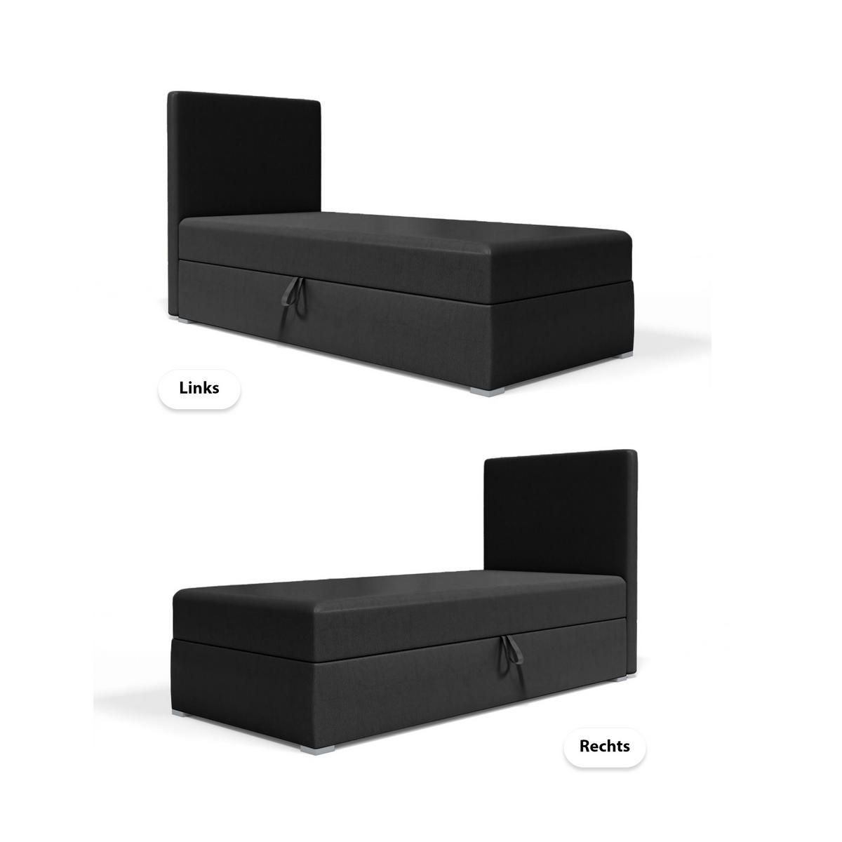 BOXBETT mit Bettkasten Kiberg Mini Basic 90x200 cm, Black - Schwarz, Textil (90/200cm) - Meblito