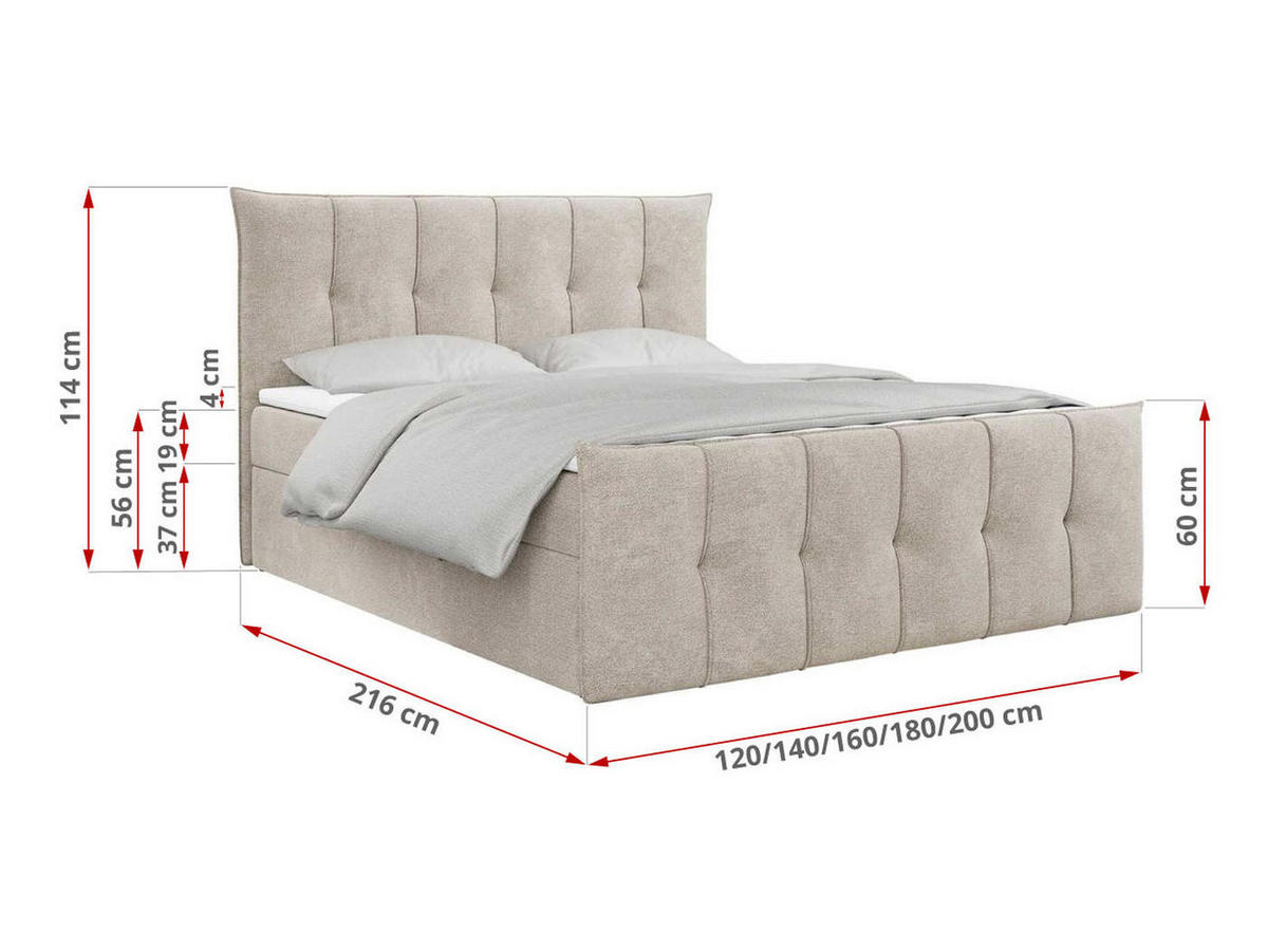BOXBETT PREMIUM 11 200/200 Beige Struktur - H4 - Beige, Holz/Textil (200/200cm) - MKS