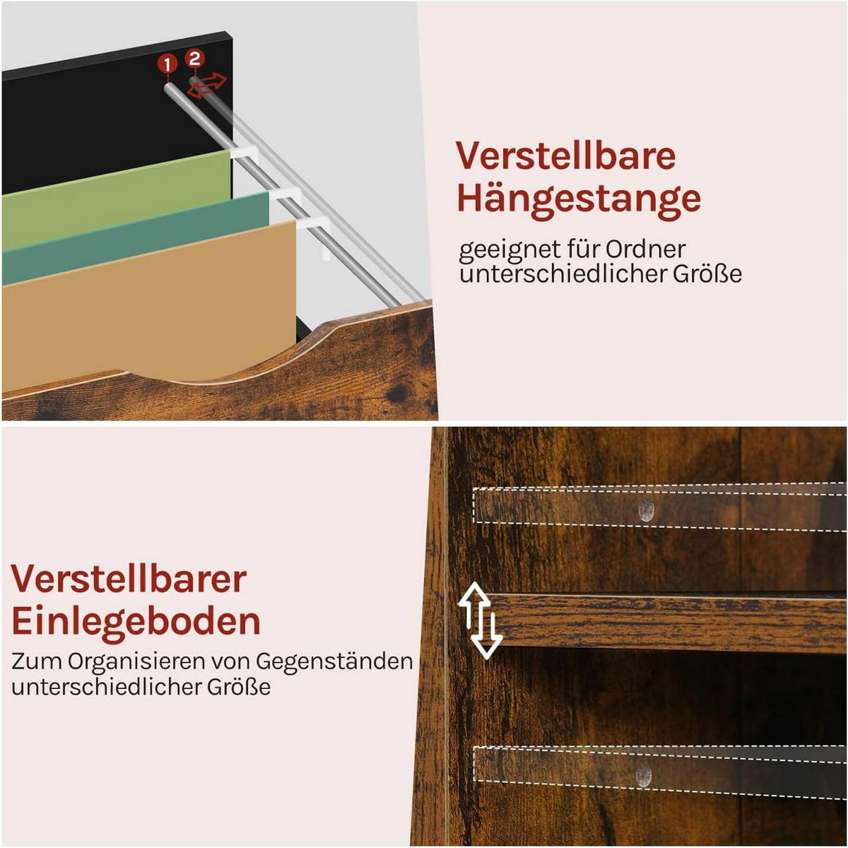 ROLLCONTAINER mit 3 Schubladen,5 Rollen, Rustikales Braun - Dunkelbraun/Schwarz, Holzwerkstoff (80/69.5/39.5cm) - Woltu