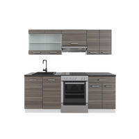 KÜCHENZEILE R-Line Edelgrau/Weiß 200 cm, AP Anthrazit - Braun/Weiß, Holzwerkstoff (200/81.6/60cm) - Vicco