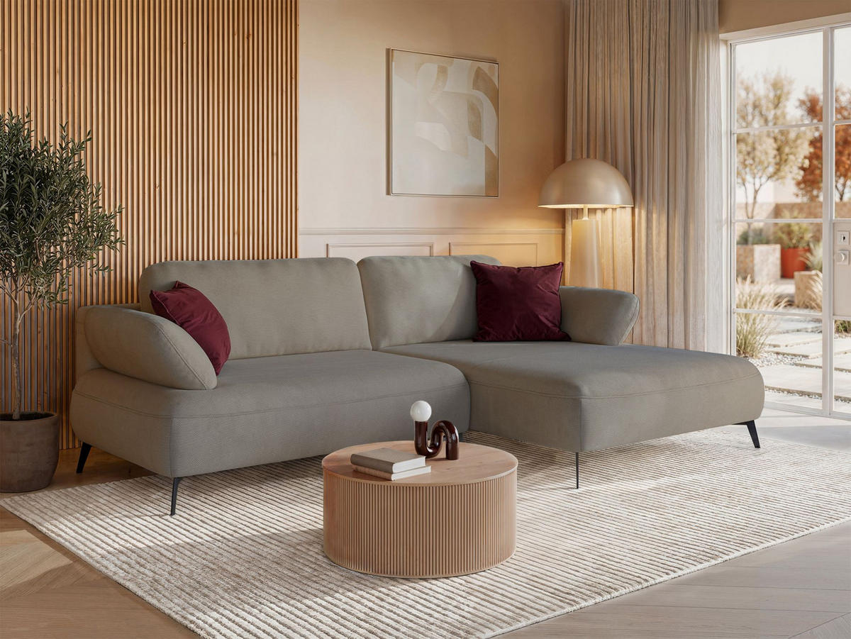ECKSOFA Avolla Dunkelbeige rechts - Schwarz/Cappuccino, Textil/Metall (186/284cm) - Selsey