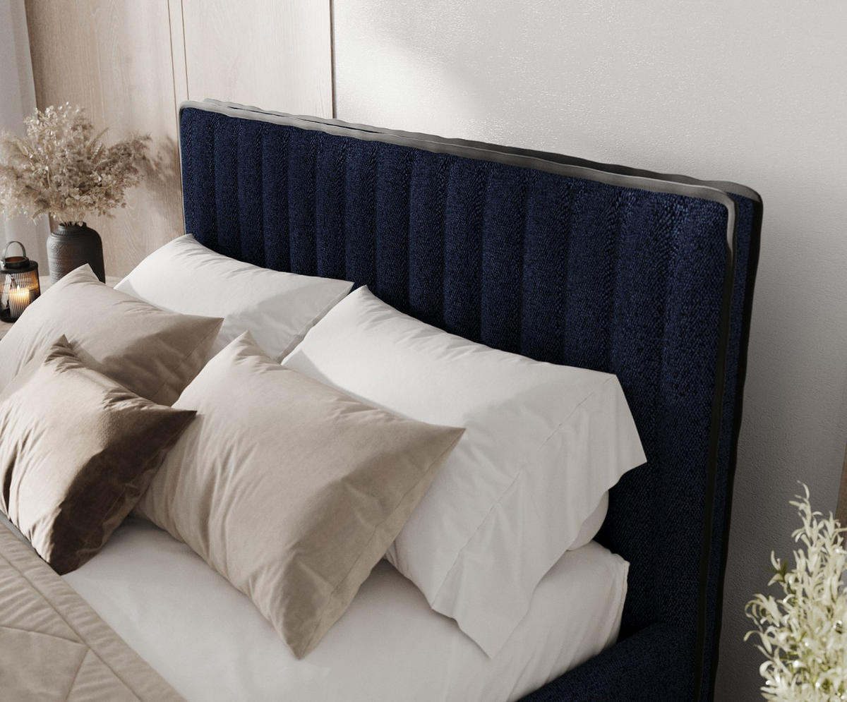 POLSTERBETT Aria 160/200 cm Marineblau im Riva Stoff - Naturfarben/Dunkelblau, Holz/Holzwerkstoff (160/200cm) - AltaBeds