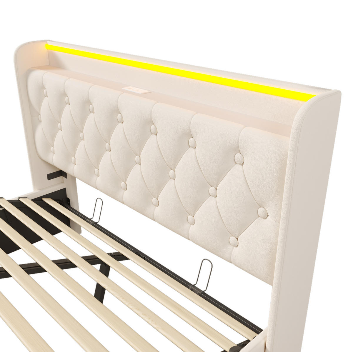 POLSTERBETT mit LED und Stauraum 140x190 cm PU Weiß - Weiß, Metall (140/190cm) - Meubliv
