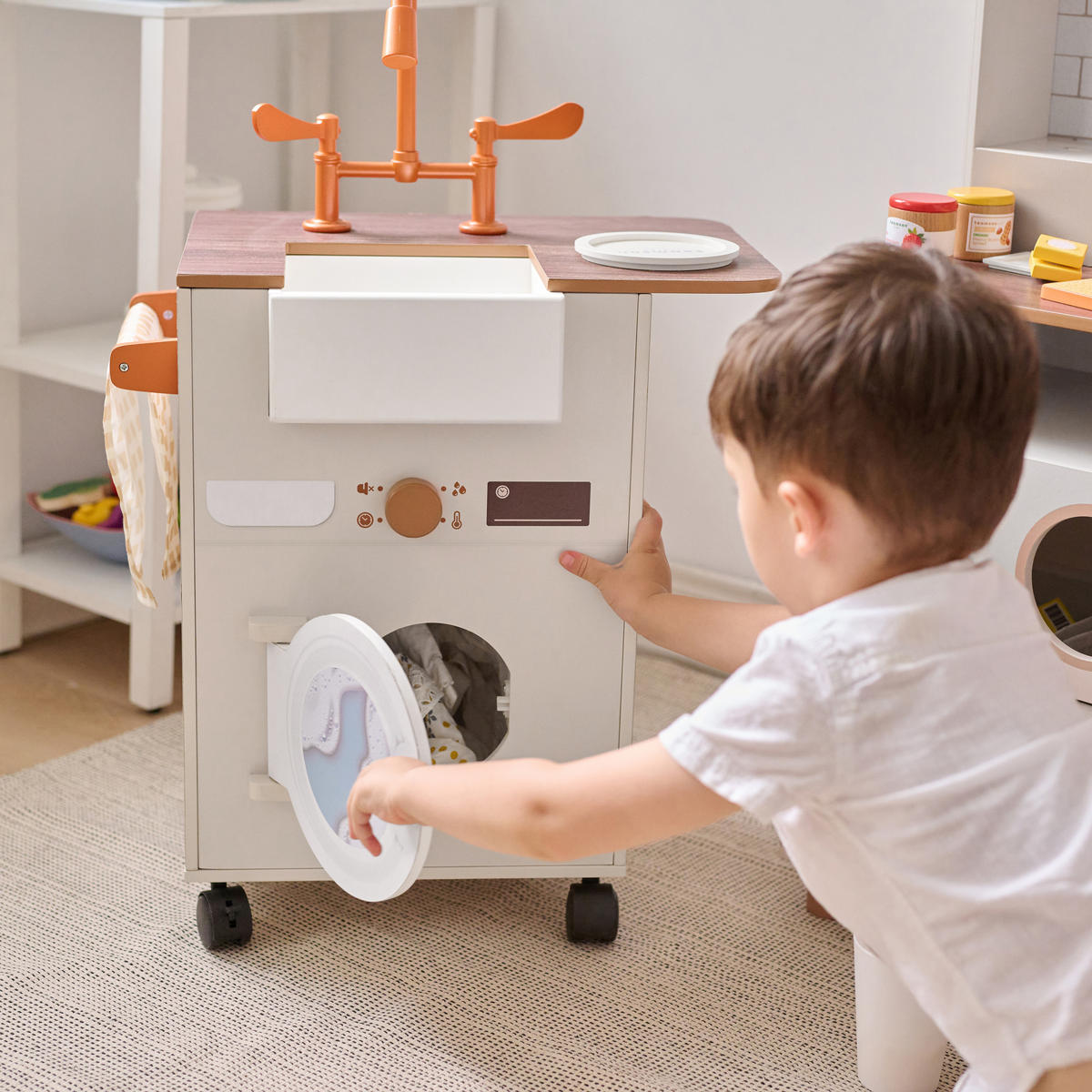 HOLZ-SPIELKÜCHE XL Modular mit 21 Zubehörteilen, Beige, 89cm - Beige, Holz (28/141/89cm) - Teamson Kids