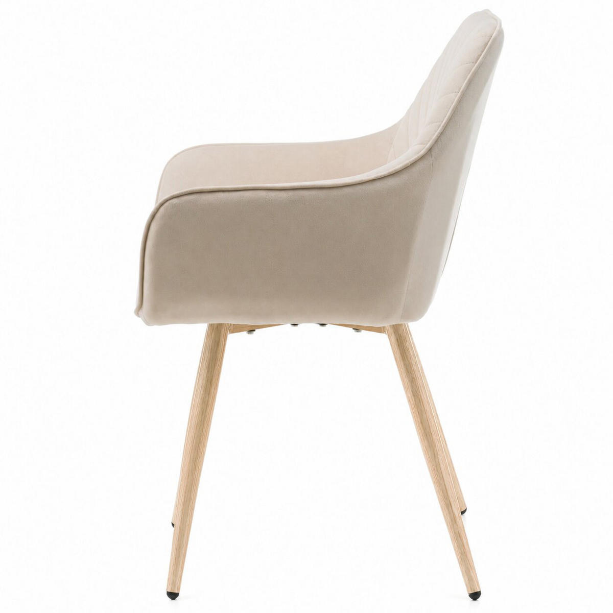 STUHL VASTO gepolstert mit Steppung - beige, Beine in Holzoptik - Samt Velours - Ecru/Eichefarben, Textil/Metall (58/87/60cm) - NEW HOME