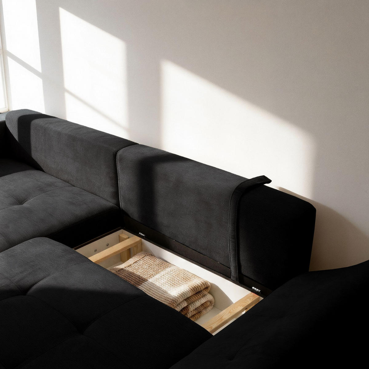 ECKSOFA NICE L Links mit Schlaffunktion 137x204 Chenille Anthrazit - Anthrazit/Schwarz, Holz/Textil (260/165cm) - Muffo