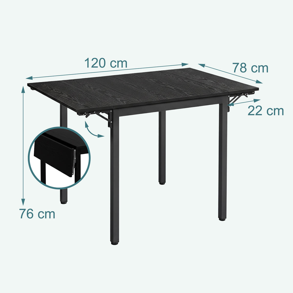 ESSTISCH - Schwarz, Holzwerkstoff/Metall (78/120/76cm) - Relaxdays
