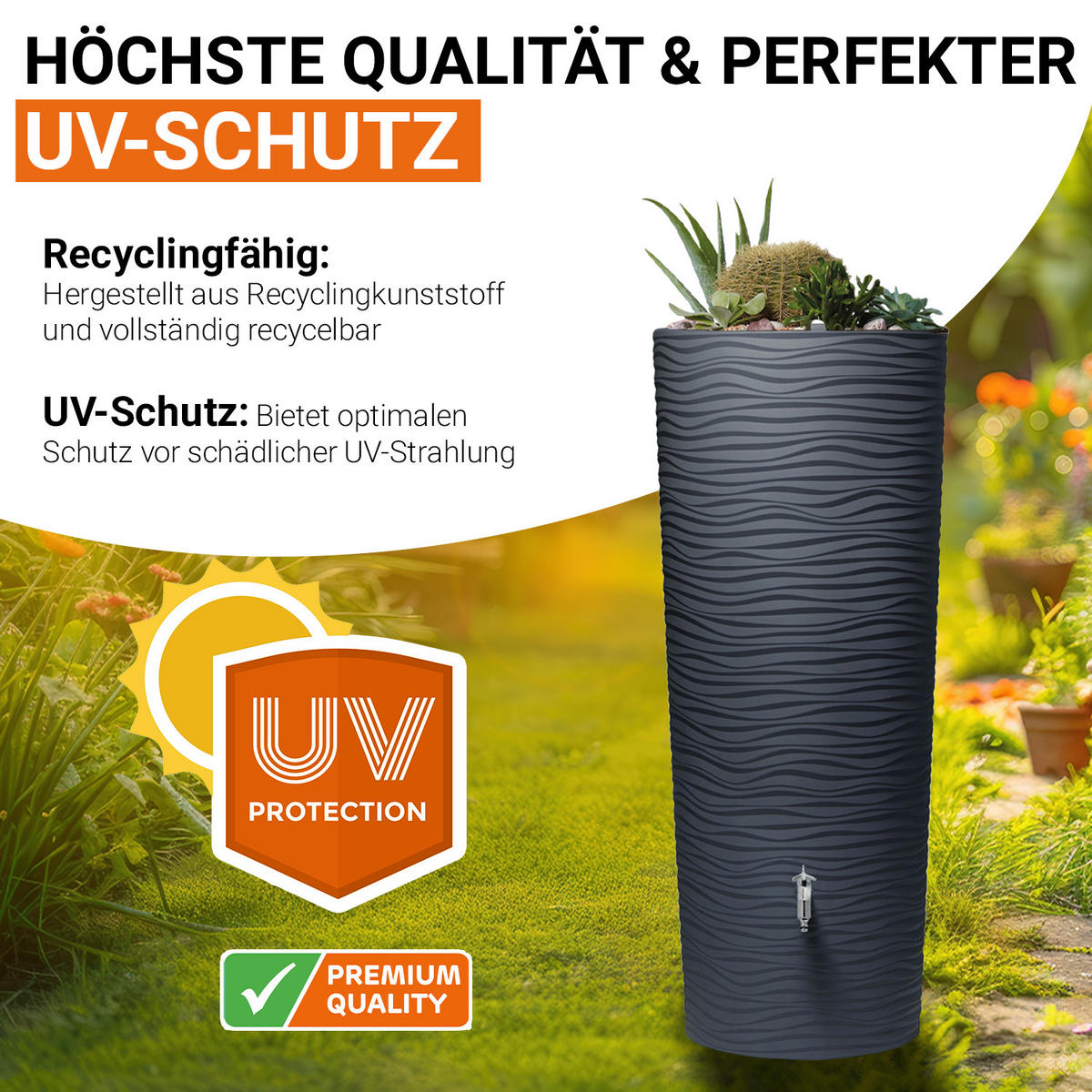 2IN1 Regentonnen Komplett-Set 350 L graphite grey - Grau, Kunststoff (62/150/62cm) - GARANTIA